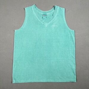 Gramicci Sleeveless Tank Top Womens XL V-Neck‎ Green Thick Cotton Made in USA